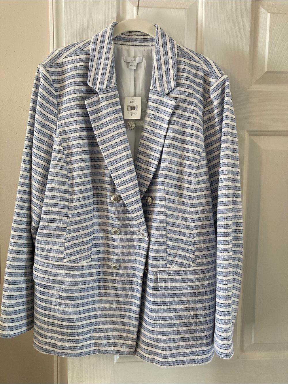J. Jill Blue and White Striped Double-Breasted Blazer